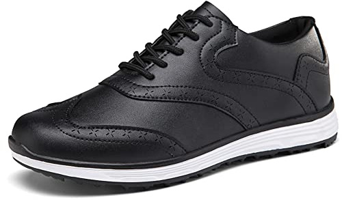 Youngtie Zapatos de Golf para Hombre, Transpirables, Impermeables, Antideslizantes, Suela de Goma Resistente al Desgaste, Calzado Deportivo para Todo el año Negro EU 42