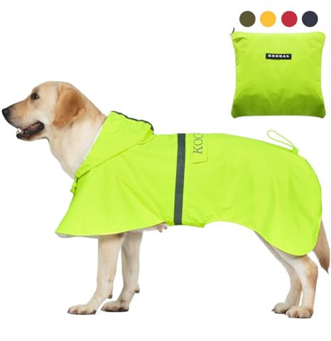 KOOGAL Große Hunde Regenjacken Mit Kapuze,Hunde Regenmantel,Mit Reflektierenden Sicherheitsstreifen, Wasserdichter Hundemackintosh, Geeignet Für Mittlere Und Große (Fluoreszie Grün, 4XL)