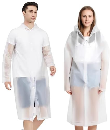 Gerhannery 2 Stück Regenponcho Wiederverwendbar Eva Regencape Unisex Regenjacke Wasserdicht Regenmantel Atmungsaktiv Tragbarer Regenumhang zum Camping Wandern Angeln (Weiß)