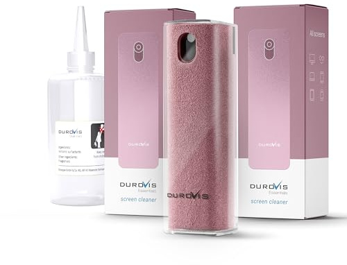 Durovis Essentials, detergente per display, flacone spray con panno in microfibra, incluso detergente per vetri da 80 ml, senza alcool per auto, smartphone/laptop