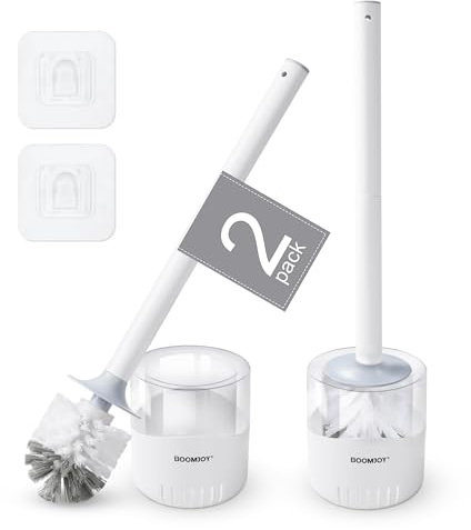 BOOMJOY Toilet Bowl Brush and Holder, 2 Pack Toilet Brush and Holder Set with Dense Bristles for Bathroom Deep Cleaning, Household Cleaning Accessories, Easy to Assemble, Clear