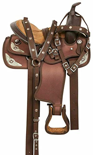 WILD RACE Wunderschöner Designer-Westernsattel aus synthetischem Barrel Racing/Beautiful Designer Synthetic Western Barrel Racing Western Saddle (14, Brown)