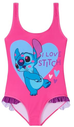 Disney Badeanzug Mädchen, Einteiliger Schwimmanzug Badekleidung - Geschenke für Mädchen (Rosa Stitch, 7-8 Jahre)