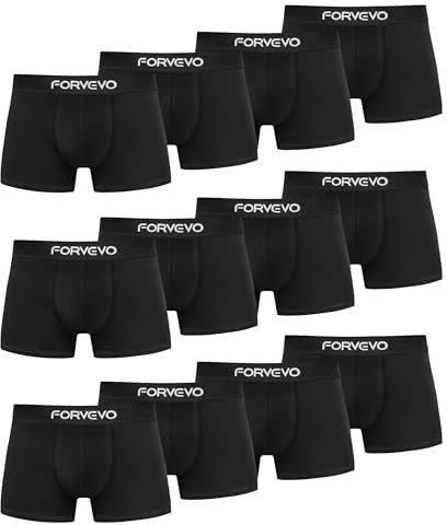 FORVEVO Unterhosen Männer Boxershorts Herren Baumwolle 12er Pack Unterwäsche Retroshorts - Atmungsaktive, Gummibund (12x Schwarz, XL)