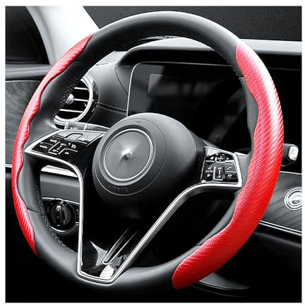 Fibra di Carbonio Coprivolante, Sicuro e Antiscivolo Accessori Auto per Uomini e Donne, Universale 38cm Copri Volante, Coprimanubrio Auto per Auto Camion SUV (Rosso)