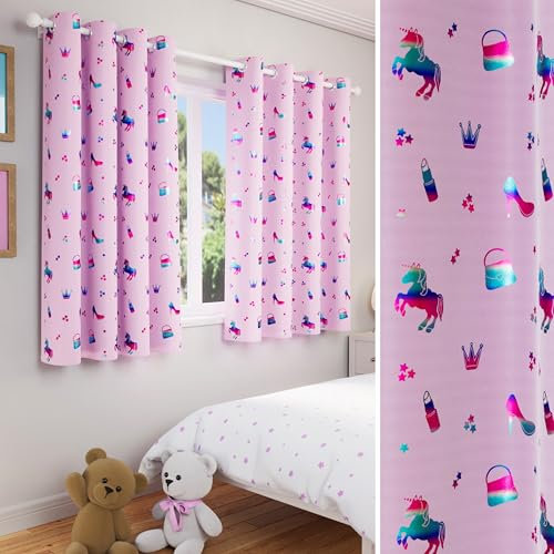 Enhanced Living Charm Kids Curtains for Girls Bedroom, Games Room & Nursery - 46x54 inch (117 x 137cm) - Thermal, Noise Reducing Girls Curtains - 2 x Eyelet Curtain Panels