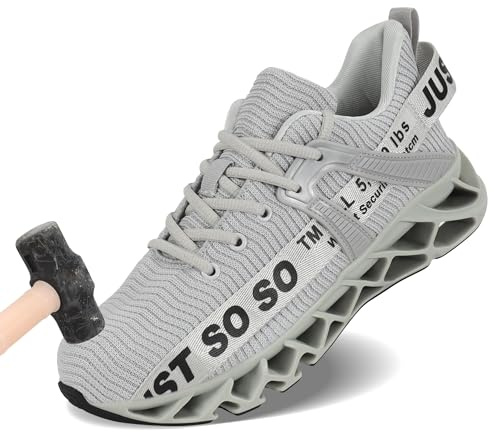 COKAFIL Steel Toe Shoes for Women Men Work Safety Lace Up Sneakers Puncture Proof for Industry Construction Warehouse Utility Grey