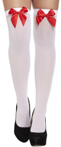 HD Novelty Opaque 80 Denier Microfibre Hold-Ups Stockings - Premium Quality Legwear for Women - Perfect for Everyday Wear and Special Occasions (Red Bow)