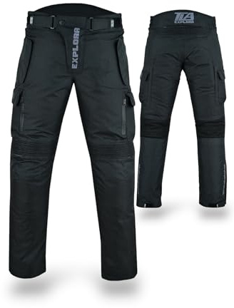 TLA EXPLORA Pantaloni Moto con Protezioni a 2 Strati, 4 Stagioni, Imbottitura Staccabile, Impermeabili, Taglie sino 7XL Unisex per Uomo e Donna. Pantalone Moto Turismo, Enduro, Quad, Motoslitta