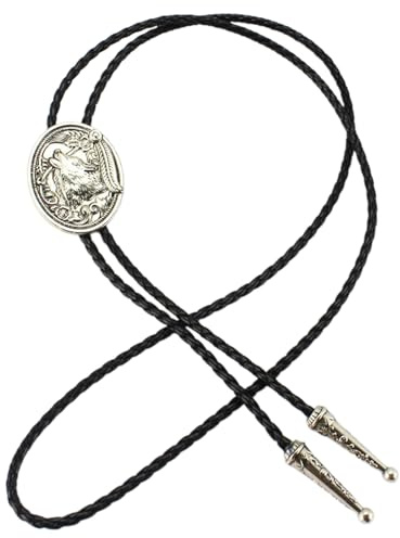 [Kfwfuaee] Collana da uomo in metallo con ciondolo a forma di testa di lupo in metallo con piuma vintage bolo cravatta in pelle corda collo camicia collare catena cowboy Neckwear, Thai argento western