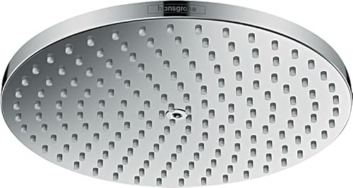 hansgrohe Raindance S - rociador de ducha ahorro de agua (EcoSmart), ducha fija redondo (240 mm), cabezal de ducha lluvia con 1 tipo de chorro (PowderRain) para conexión pared y techo, cromo, 27624000