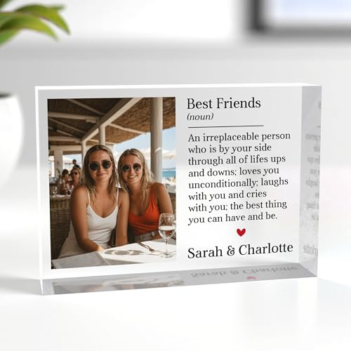Beecreative Personalised Best Friend Birthday Gifts - Custom Photo Clear Acrylic Block - Best Friend Definition Present - With White Gift Bag