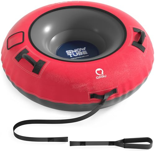 QPAU Snow Tube with Premium Canvas Cover for Kids and Adults, 48'' Inflatable Heavy Duty Snow Tube Made by Thickened Bottom, Sled Winter Outdoor Fun Toys for Children Boys Girls (Red)