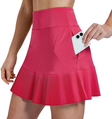 MoFiz Femme Jupe Short Tennis Mini Skorts Skirt Taille Elastique Sport Jupe Plissée Courte Rose 3XL