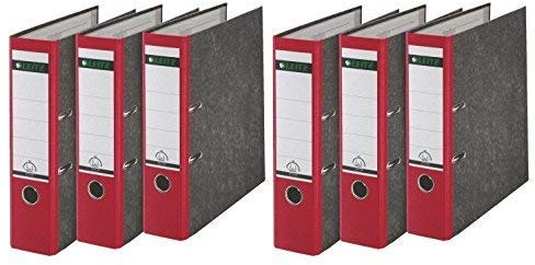 Leitz 1080 Qualitäts-Ordner 180A mit Schlitzen A4 Breit, 6 Stück im Sparpack (rot, 2)