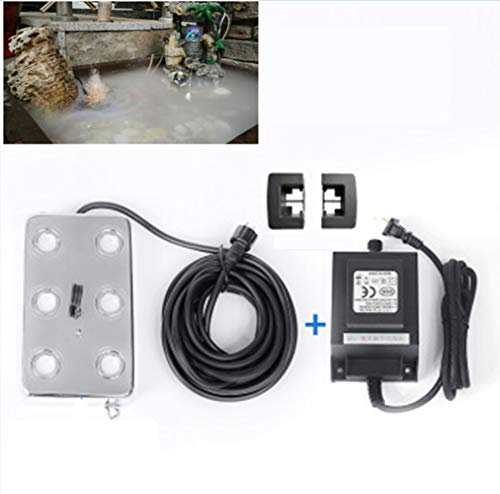 Hanchen Ultraschall Nebelhersteller 6 Köpfe Nebelerzeuger Nebelmaschine 1500ml/h mit Boje LED Nebelmacher für Gartenbrunnen Teich Zierlandschaft Befeuchtung Gewächshaus Halloween Ultrasonic Mist maker