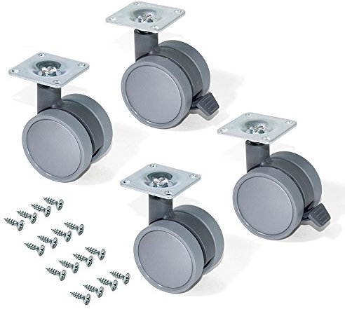 Emuca 2036421 Set di 4 Rotelle Pivotanti Grigie per Mobile con Piastra di Assemblaggio e Cuscinetto a Sfere, Diametro 50 mm