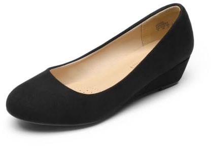 DREAM PAIRS Women's Debbie Mid Wedge Heel Pump Shoes, Size 7, Black/Suede