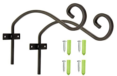 2 x BLACK Hanging Basket Bracket - Fittings Included – Heavy Duty Hanging Basket Brackets Outdoor - Hanging Hooks - Elegant Design to Display your Outdoor Flower Baskets and Bird Feeders