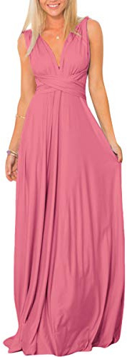 Womens Sexy Convertible Multi Way Wrap Transformer Solid Cocktail Off Shoulder Wedding Bridesmaid Evening Long Maxi Dress Floor Length Bandage Pageant Prom Ball Gowns Dusty Pink S