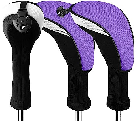 Amy Sport Pom Pom Golfschlägerhauben Set Driver Fairway Hybrid Schwarz Blau Grün Pink Weich Waschbar Gestrickte Schlägerhüllen 1 3 4 5 für Herren Damen Kinder (Hot Pink, 4 Hybrid)