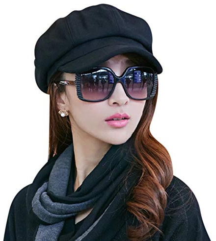 Black Baker Boy Cap Hat for Women Girl Berets French Beanies Cap Hats Warm Wool Newsboy Cap Ladies Classic Peaked Cap Flat Caps