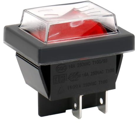 CABLEPELADO Interrupteur à Bascule Étanche 2 Positions 4 Voies, 4 Broches, IP67, ON-OFF DPST, 16 A 250 VAC, Lumière Rouge