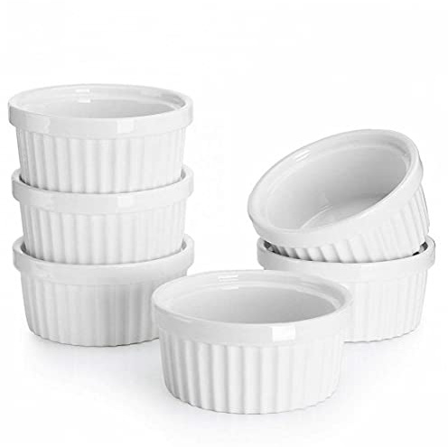 TOSSPER 6pcs Bianco della Porcellana Ramekins Cup 6 Szies Cottura Creme Brulee Pudding Custard Coppe 5 * 2.6cm