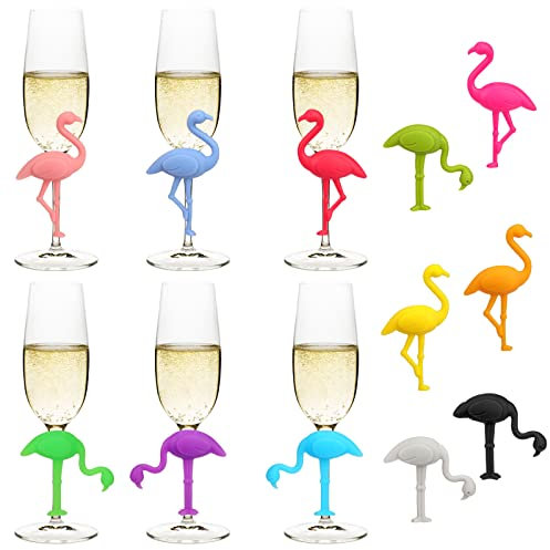 12Couleurs Flamingo Marque-verres Party Marqueurs de Verre à Vin Marqueurs de Vin Silicone étiquettes pour Verres à Vin Identificateur Verre Marqueurs à Boisson Décoration Verre à Vin