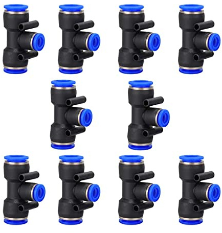 Metaland 1/4 OD Push to Connect Tee Fitting 3 Way T Shape Quick Push Lock Adapter (Pack of 10)