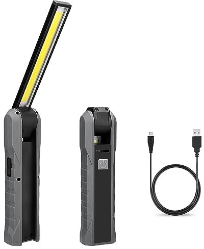 Lampada di ispezione ricaricabile LED Luce da lavoro portatile Ruota 270° con base magnetica e gancio 4 modalità Flood Torcia per riparazioni auto, costruzioni, Emergenza Garage