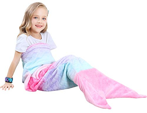 VHOME Kids Mermaid Blanket Gifts - Warm Living Room Sofa Blanket Children Cuddly Blankets for Birthday Gift (K1-Pink, Kids 47'' x 19'')