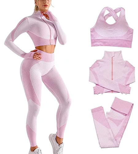 Veriliss Vêtement de Sport Femme 3 Pièces Survêtements D'entraînement Ensembles Soutien-Gorge Sport Legging De Yoga Sportswear Fitness Ensembles D'entraînement Tenues De Sport