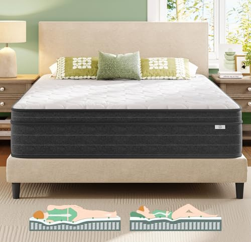 koorlian Full Size Mattress 12 Inch, Hybrid Full Mattress in a Box, Full Bed Mattress with Individual Pocket Springs and Pressure-Relieving Memory Foam, Breathable, Medium Firm Mattress 75x54x12