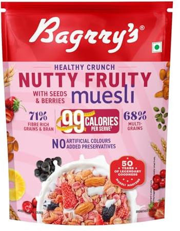 Bagrry's Muesli croccanti, noci, fruttati con semi e bacche, bustine da 425 g, 89% di frutta, noci, cereali e semi, senza coloranti artificiali