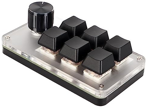 Zunate Mini Macro Mechanical Gaming Keyboard, USB Red Switch Plug and Play One Handed USB PC Keypad, Ergonomic Customized Knobs, for Windows, for Vista, for Linux, for OS X (6 Keys with 1 Knob)