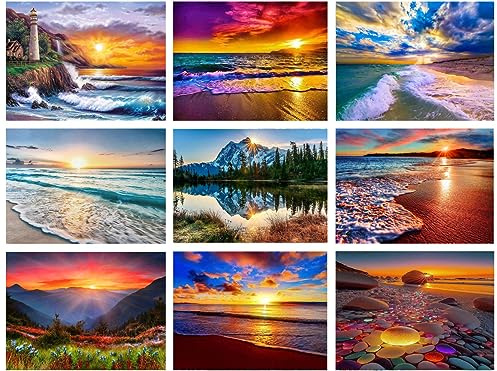 Mrnsiet 9 Pack Diamond Painting Kits for Adults,5D Landscape Diamond Art Kit for Beginners, DIY Paint with Diamonds Round Full Drill Paintings Gem Art for Home Wall Decor Inch12X16