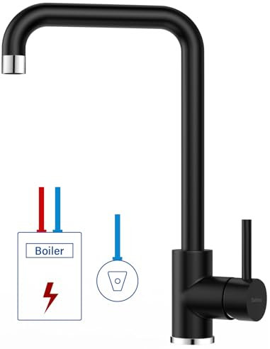 Dolinvo Robinet de cuisine basse pression en acier inoxydable avec 3 raccords, pivotant à 360°, pour chauffe-eau ou appareils sous évier