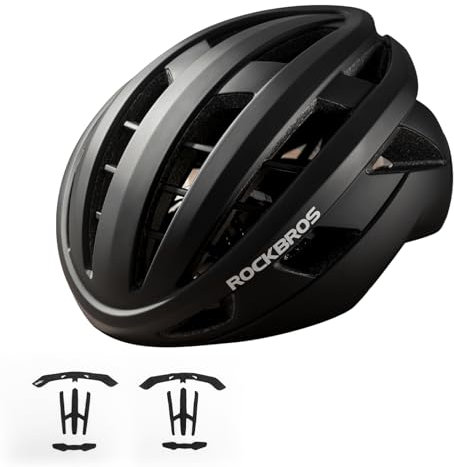 ROCKBROS Fahrradhelm Integrierter Radhelm, Leichter Cityhelm Rennradhelm, Robuster Atmungsaktiv für Mountainbikes Rennräder Unisex Erwachsene Damen und Herren L(58-62cm) Schwarz-matt