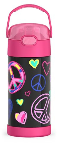 THERMOS FUNTAINER Water Bottle with Straw - 12 Ounce - Kids Stainless Steel Vacuum Insulated Water Bottle with Lid, Peace