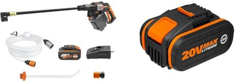 WORX WG633E Hydroshot Akku-Hochdruckreiniger 20V - 56 Bar Max. Druck & WA3553 Akku 20V – Wiederaufladbarer, leistungsstarker Akku