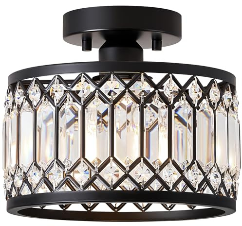 Pevfah Crystal Black Ceiling Light, 1-Light Semi Flush Light Fixture, 9 in