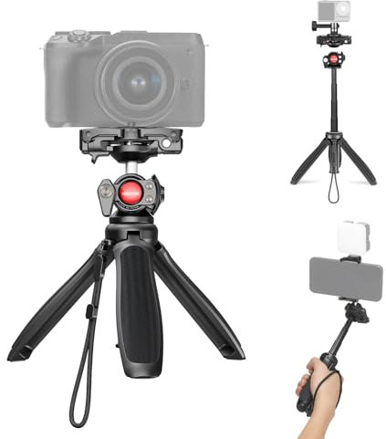 NEEWER TP38 Trípode para Móvil, 15 Mini Tripod Metal Palo Selfie Extensible con Soporte Celular, Adaptador Action CAM Compatible con Gopro Hero 13 12 11 10 9, Trípode Viaje con 360° Cabeza Esférica