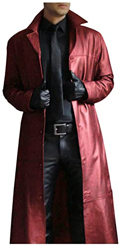 Trench da uomo in pelle PU, lunghezza intera, stile gotico, in finta pelle, stile steampunk, slim fit, invernale, casual, con risvolto, bomber da motociclista lungo, per taglie forti