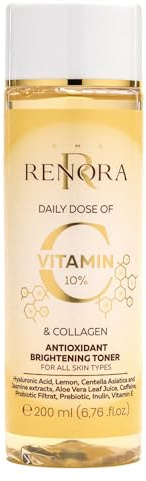 RENORA | Antioxidant belysningsmedel med C-vitamin, kollagen, hyaluronsyra, Asiatisk Centella, Aloe Vera, Koffein och probiotika | Återvitaliserande cocktail | Klarar fläckar och ärr | 200 ml