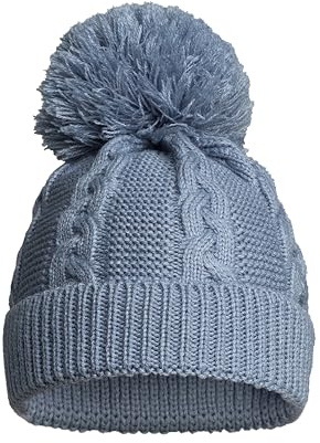Soft Touch Newborn Essentials Sustainable Knitted Baby Bobble Hat, Baby Girl and Baby Boys Winter Hat 0-12 Months Dusty Blue