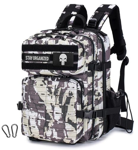 SPAHER Eurowings 40x30x25 Bagage Cabine 30L Sacs à Dos Tactique Militaire Sac de Randonnée Sac de Survie Sac a Dos Voyage Sac à Dos de Trekking Militaire Armée Tactique Molle Sac à Dos Blanc