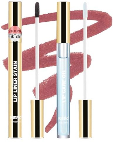 KISSIO Lip Liner Stain, Peel Off Liner and Care Oil, Transfer Proof, Long Lasting Waterproof Tint, Matte Finish Combo, 03 Coral Red