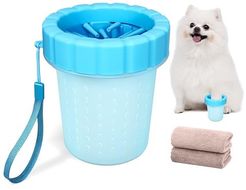 QianRuiDa Pfotenreiniger für Hunde Ausgestattet mit Zwei Saugfähigen Handtüchern Hundepfoten Reiniger Schmutz von den Pfoten des Hundes Entfernen (S, Blau)