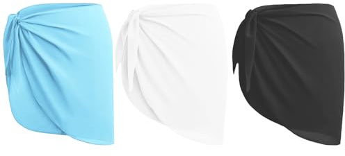 Plipdhy 3PCS Women Beachwear Women’s Chiffon Beach Wrap Sarong Wrap Swim Cover-Ups Beachwear Sarong Wrap Swimsuit Wrap Skirts Blue White and Black
